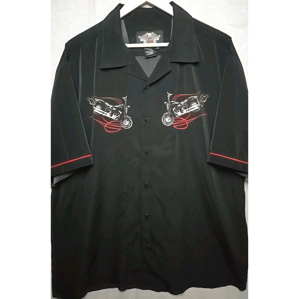 Harley Davidson Black SS Button Shirt Skull Wrench Crossbones Eagle XL Rare